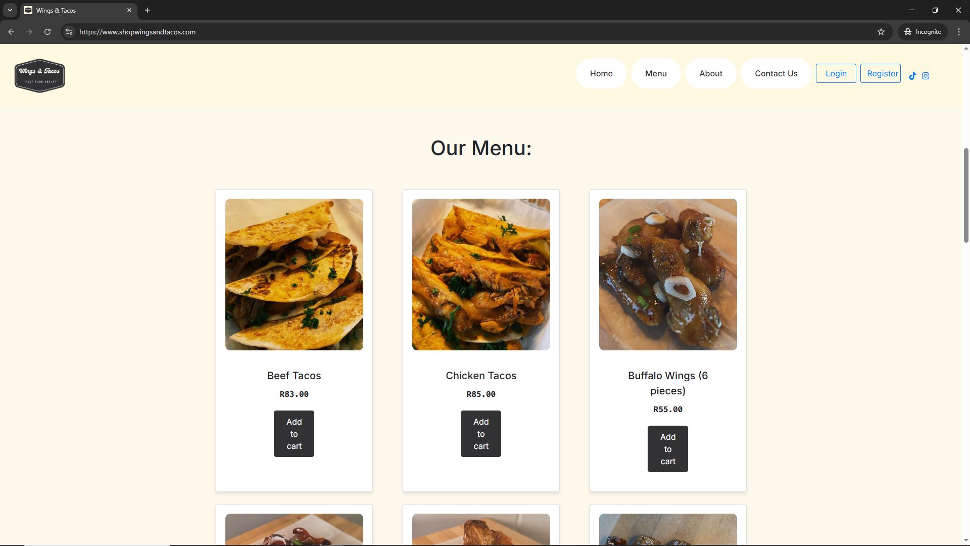 Wings & Tacos Restaurant Website